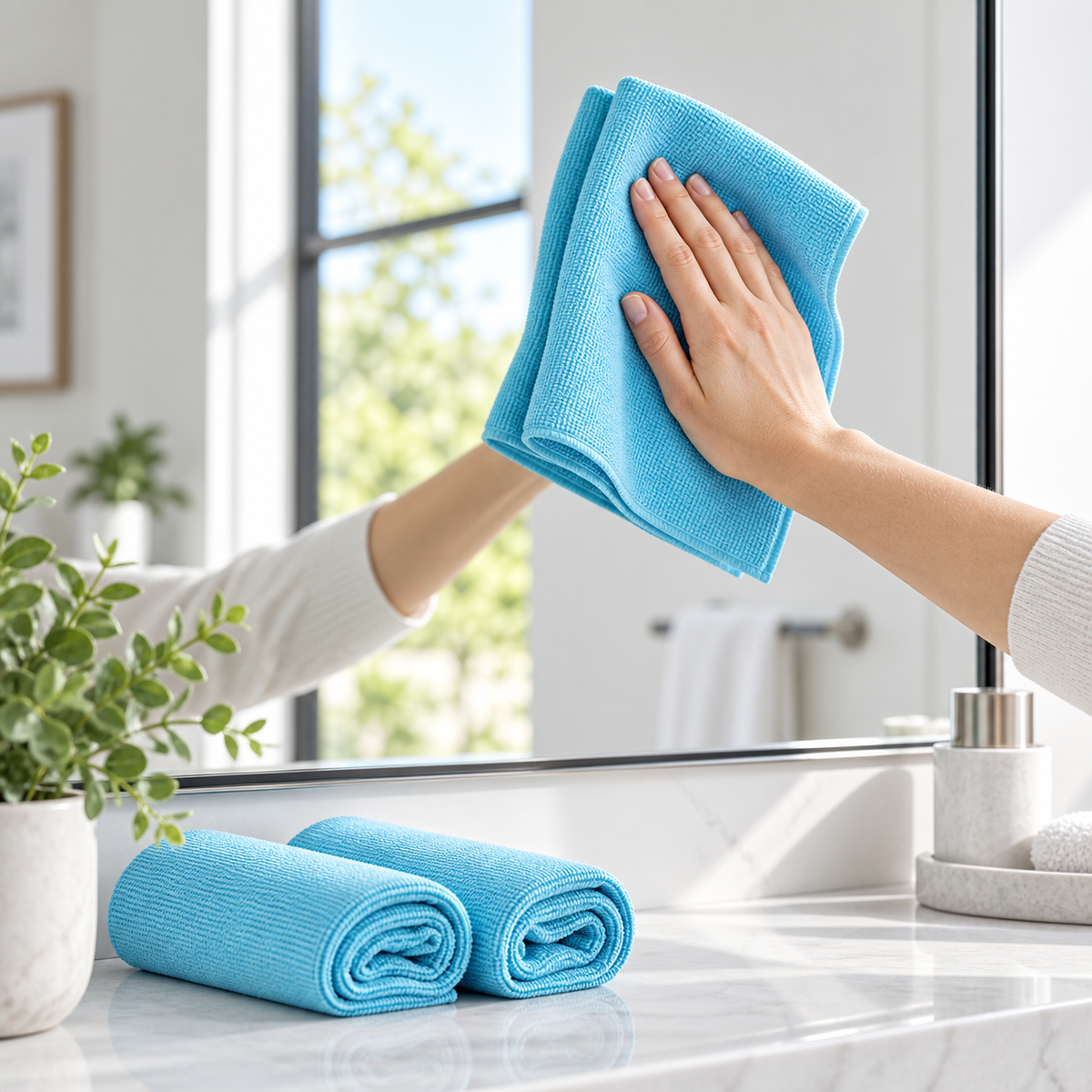 Cairo Brand glass cleaning towels - in use